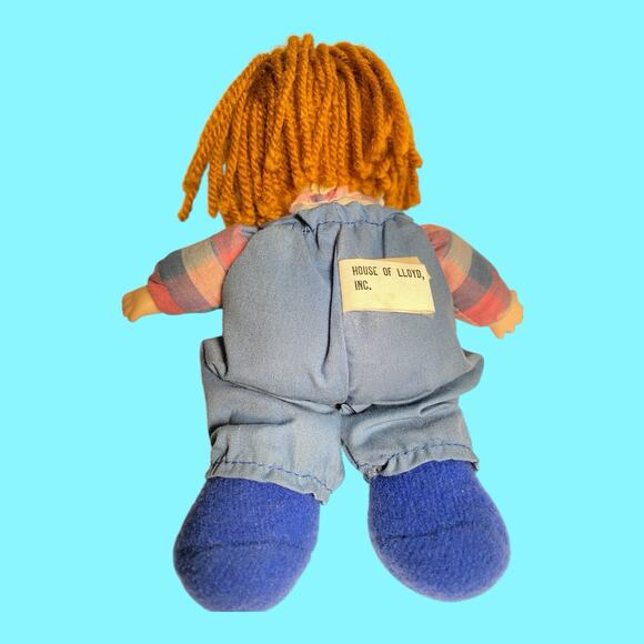 Vtg House of Lloyd Small Lollipop Doll Orange Yarn Hair Boy 8” Overalls Label - Picture 5 of 9